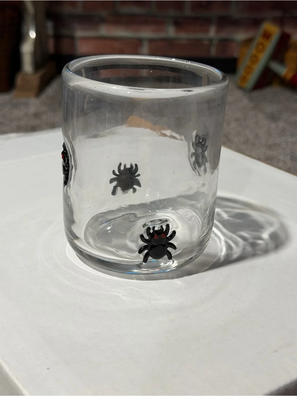 Anthropologie Clear Spider Accent Glass Tumbler - Black Spiders